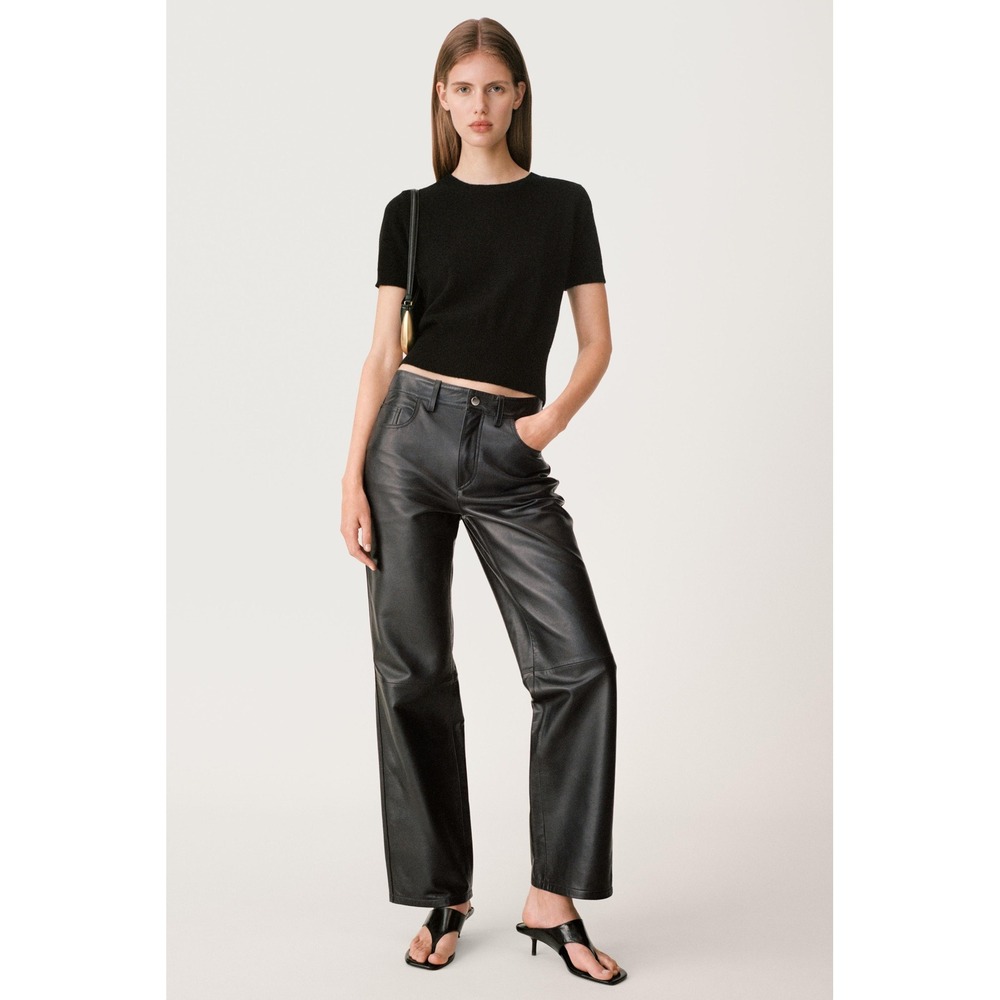 Zara Black Faux Leather Straight Leg Pants High Rise Womens‎ Size 12 EUR 44